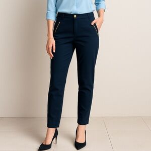 Michael Michael Kors Navy Ankle Pants with Gold Zipper Detail – Size 10